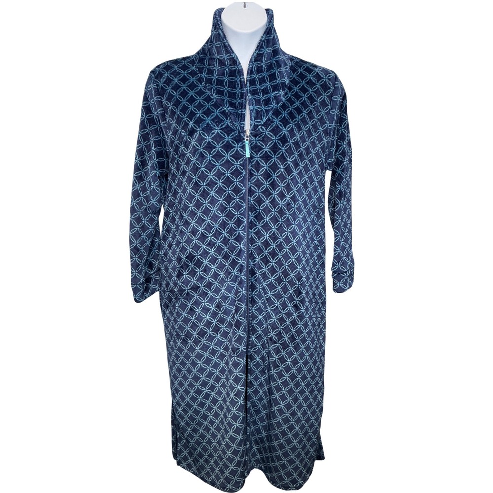 Vintage National‎ Womens Mod Geometric Print Zip Front Robe Sz L Petite Kaftan